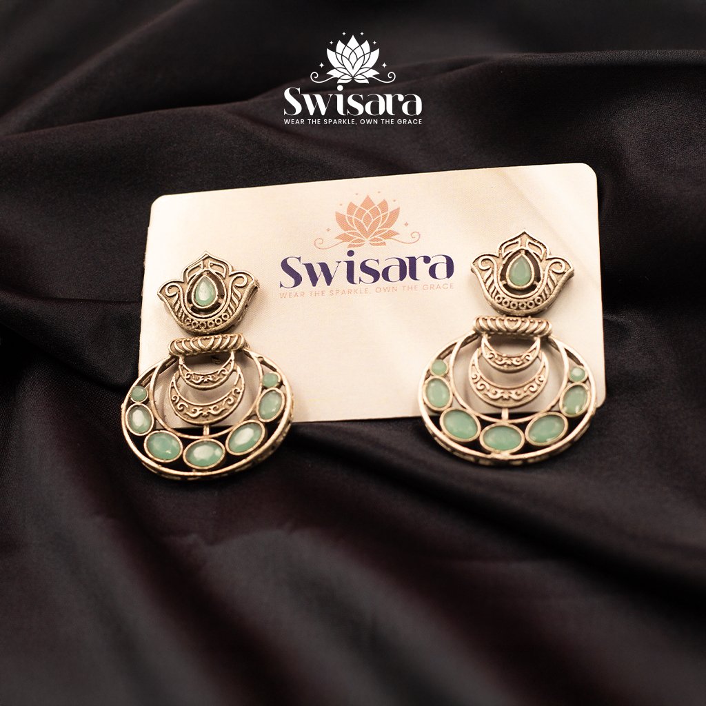 Lotus Aura Mint Stone Earrings - Image 2