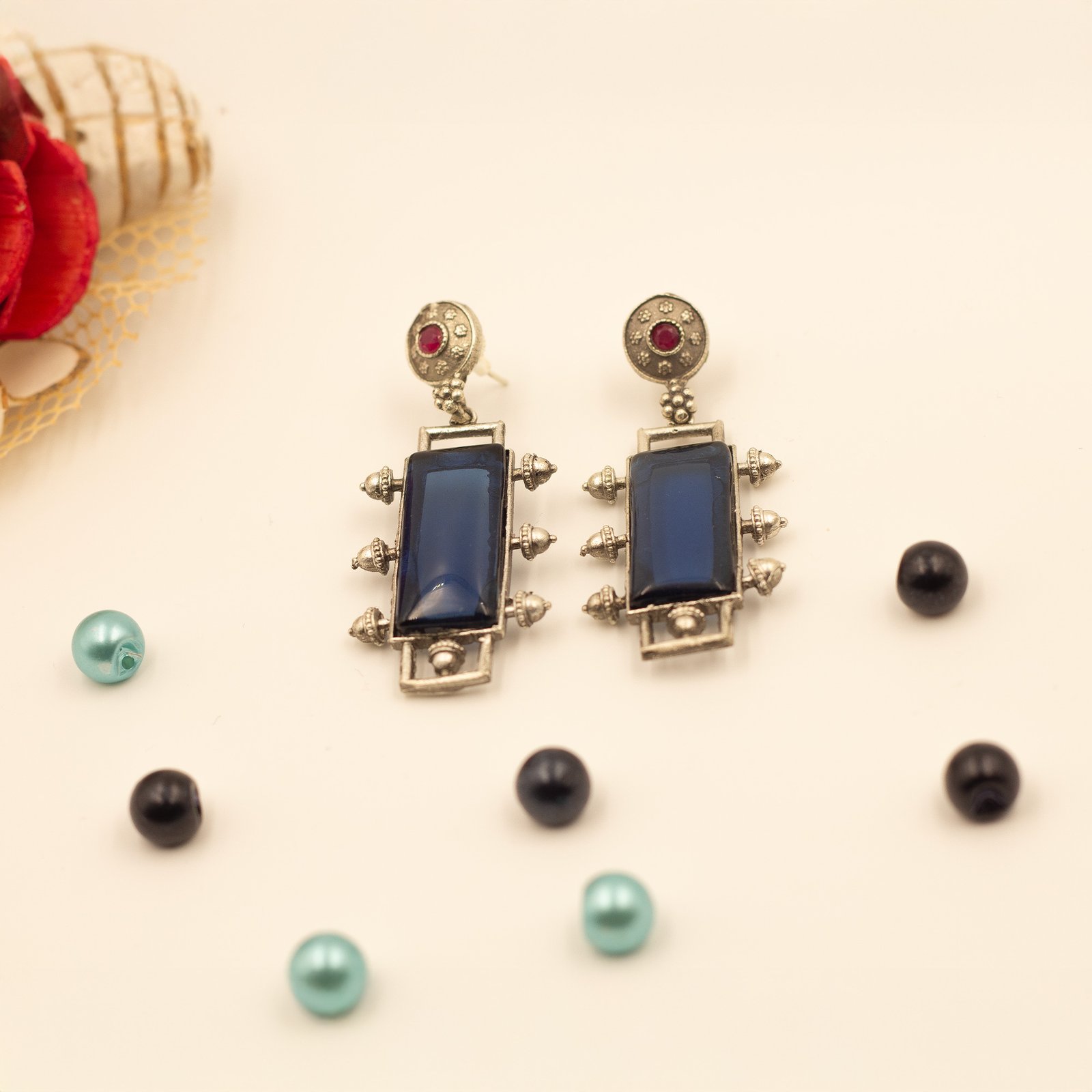 Royal Edge Blue Statement Earrings