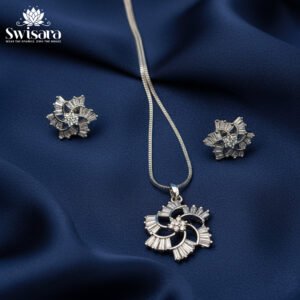 Twilight Bloom Pendant Set with swirl design and radiant stone accents – Swisara