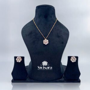 Floral Kundan Pendant Set with kundan stones and golden accents – Swisara