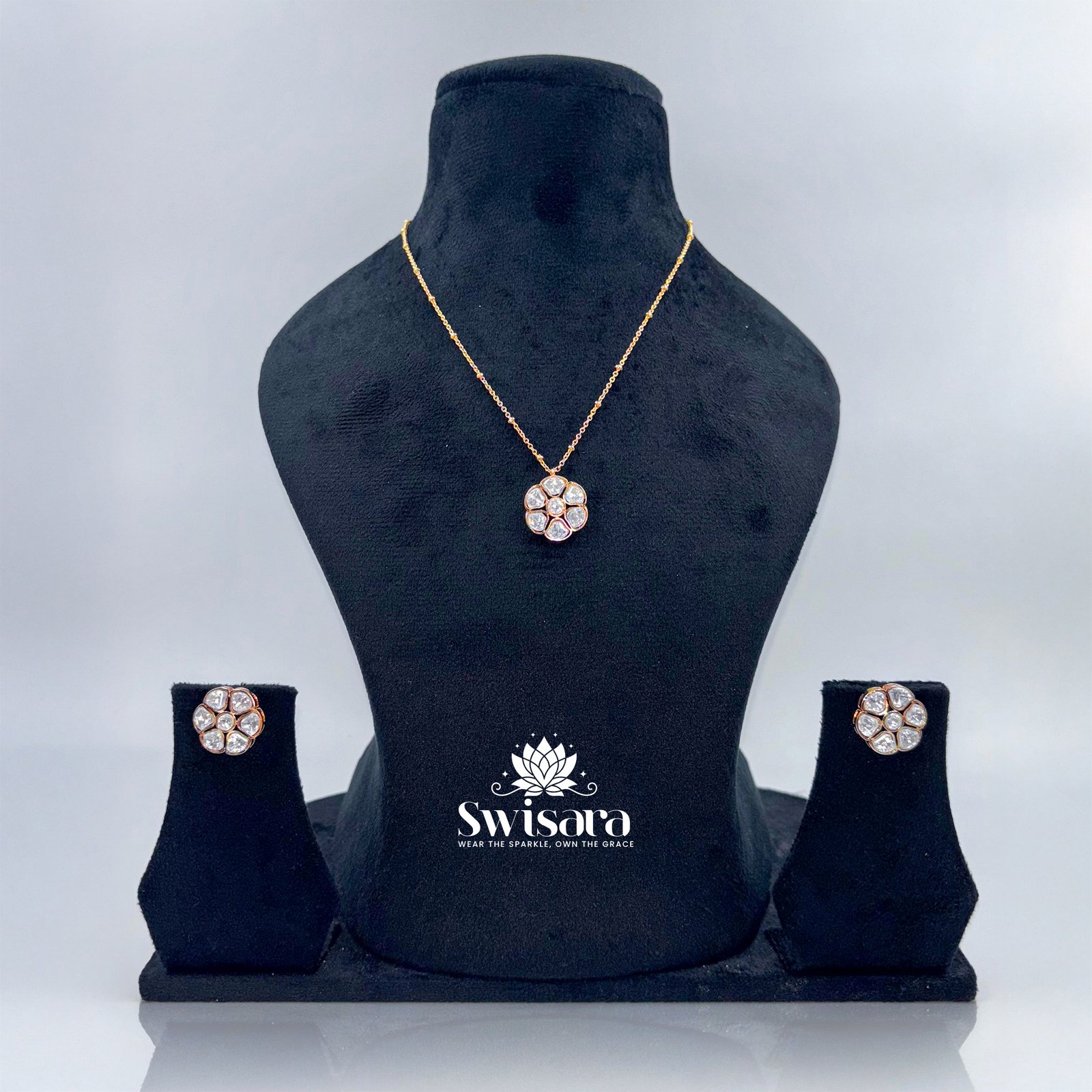 Floral Kundan Pendant Set with kundan stones and golden accents – Swisara