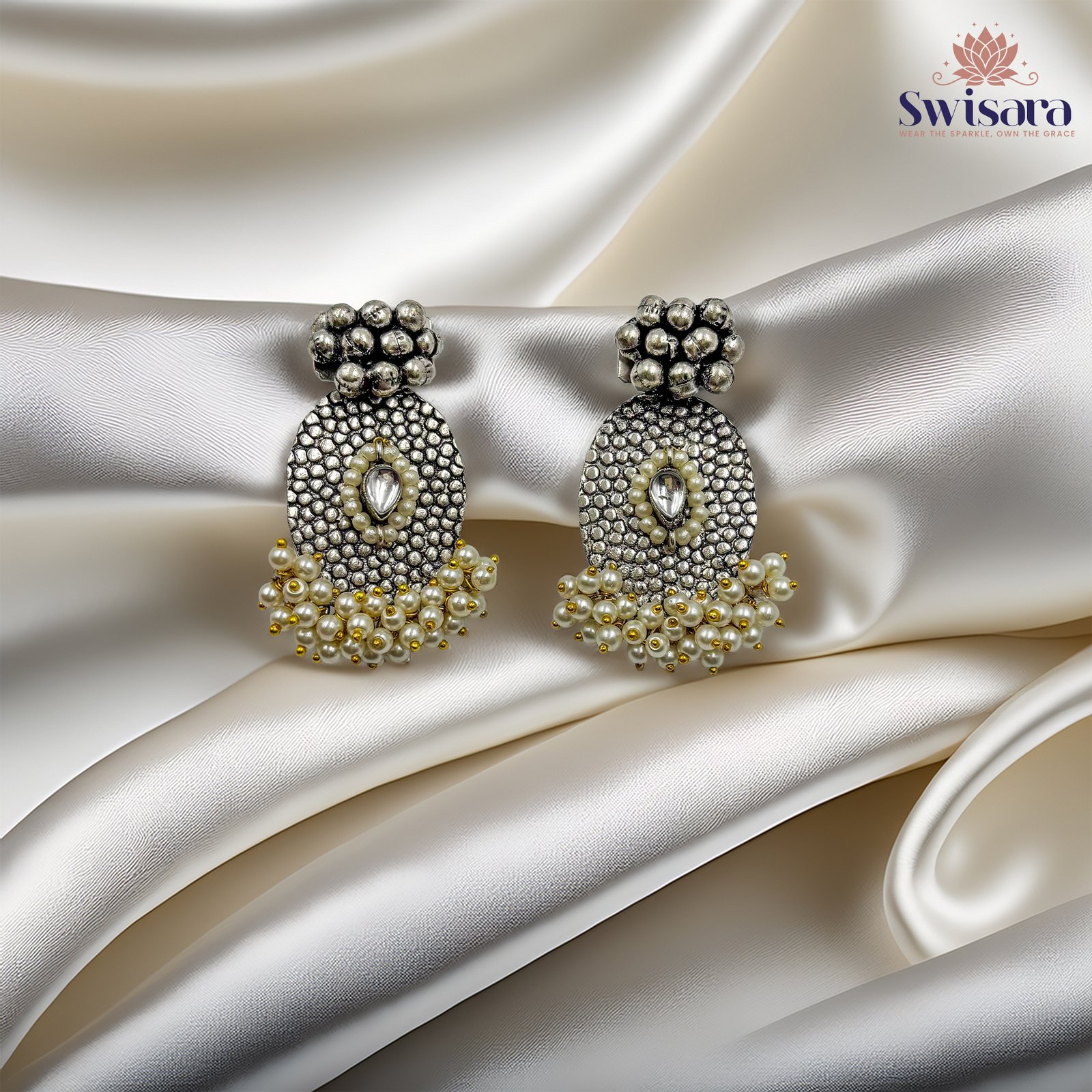 Pearl Cluster Oval Earrings