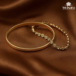 Duo Grace Bracelet Set with sleek gold bangle and crystal-studded bracelet – Swisara