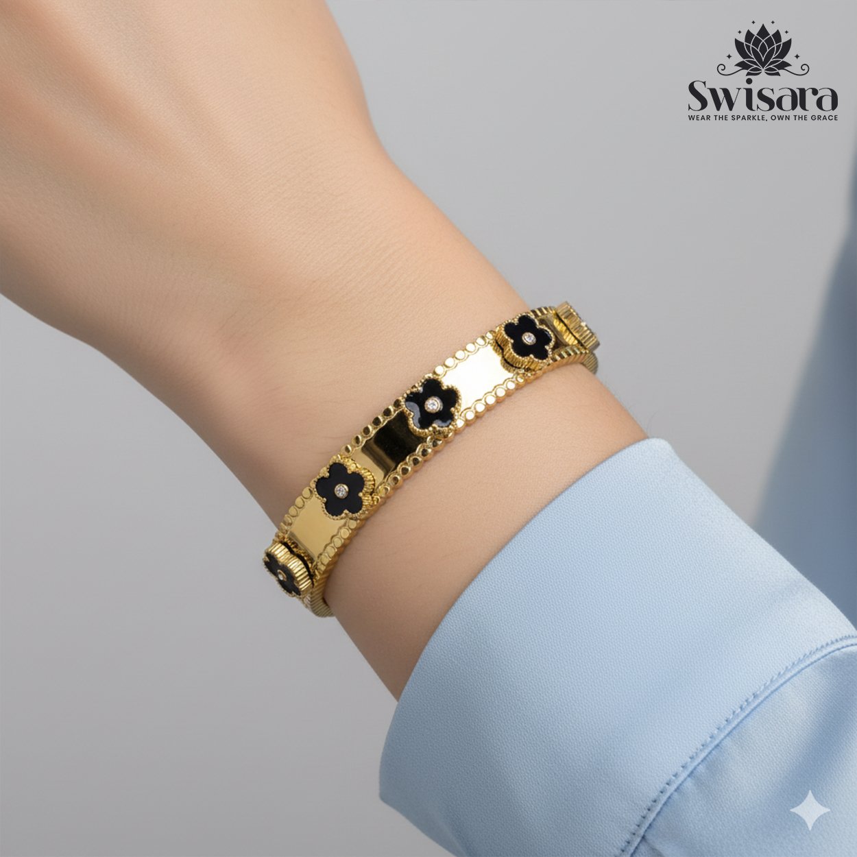 Midnight Bloom Gold Bangle
