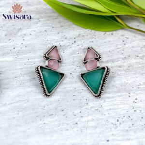 Swisara Aarvi Green Dual-Tone Stud Earrings