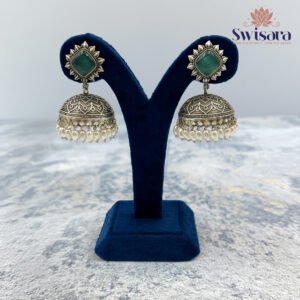 Emerald Glow Dual-Tone Jhumka Earrings