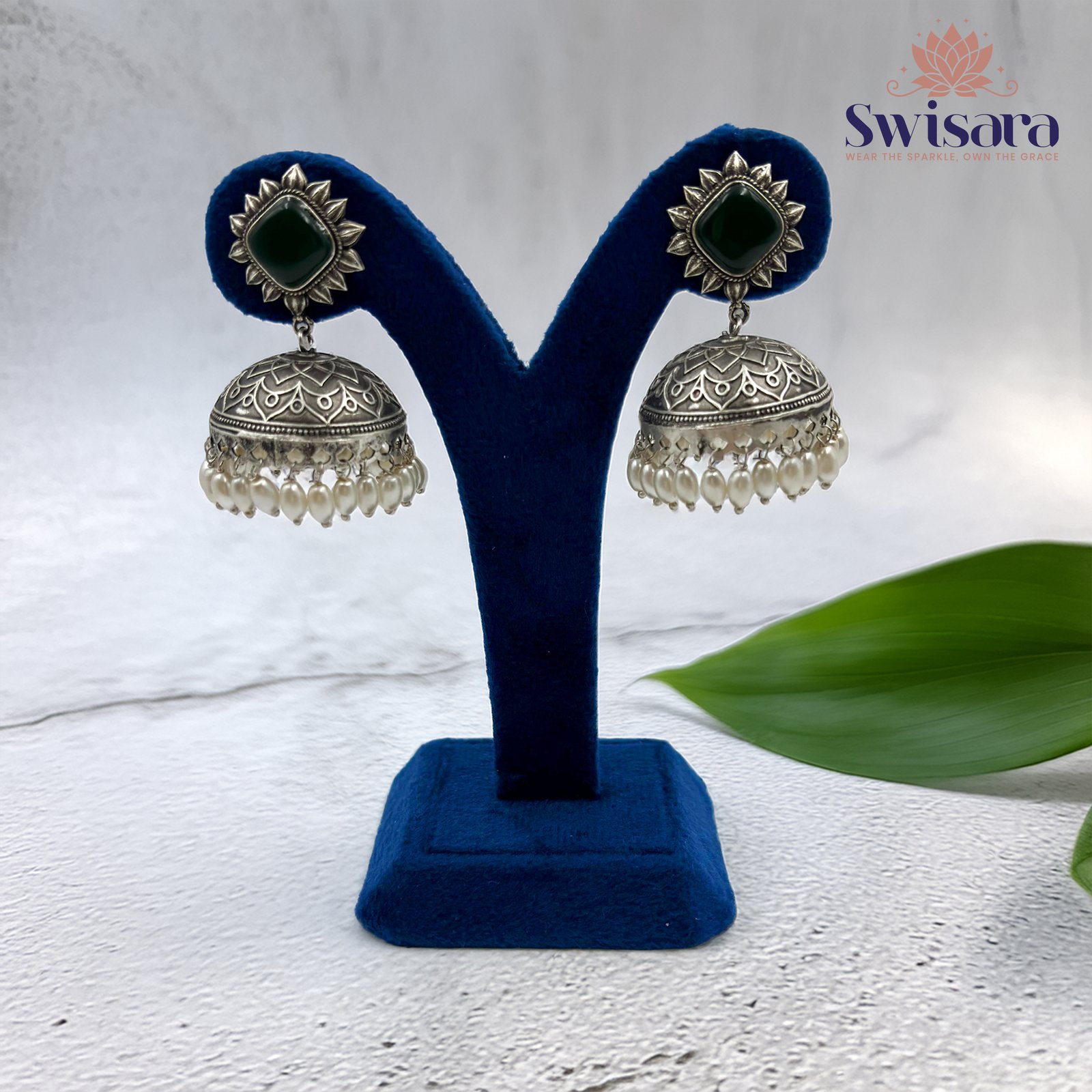 Forest Green Stone Dual-Tone Jhumka Earrings – Swisara
