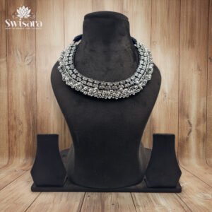 Silver Cluster Oxidised Necklace with handcrafted brass base and detailed silver polish