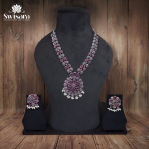 Swisara Antique Mandala Ruby Kundan Necklace Earrings Set with ruby kundan stones
