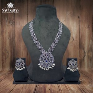 Swisara Antique Mandala Royal Blue Kundan Necklace Earrings Set with royal blue mandala-style kundan stones