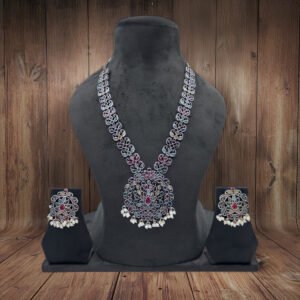 Antique Multicolour Mandala Kundan Necklace and Earrings Set with multicolour mandala-style kundan stones and pearl drops