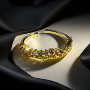 Gold plated multicolor CZ cluster adjustable ring for women by Swisara