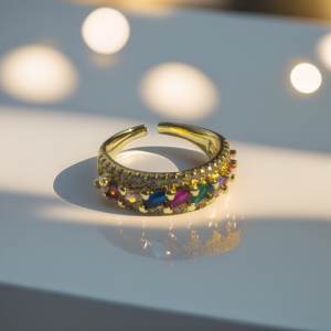 Gold Plated Multicolor Adjustable Ring with vibrant stones by Swisara