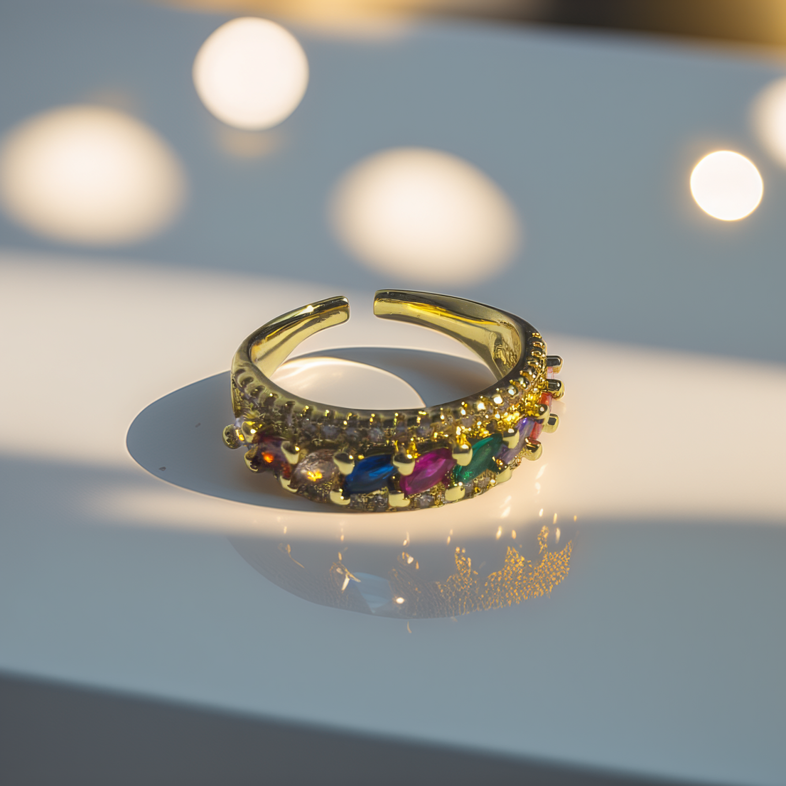 Gold Plated Multicolor Adjustable Ring with vibrant stones by Swisara