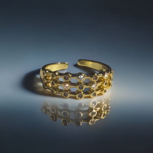 Gold plated CZ stone adjustable ring for women by Swisara