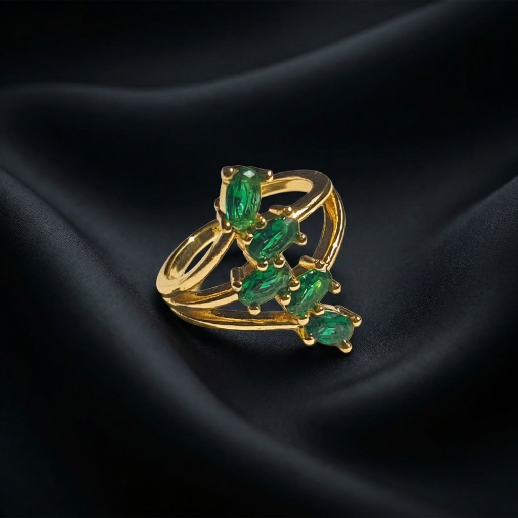 Gold plated green stone adjustable ring for women by Swisara